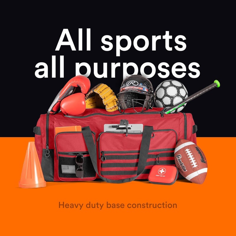 Fitdom 130L 36" Heavy Duty Extra Large Sports Gym Equipment Travel Duffle Bag W/Adjustable Shoulder Strap & 7 Compartments. Perfect for Soccer Baseball Basketball Hockey Football, Team Coaches & More - Image 3